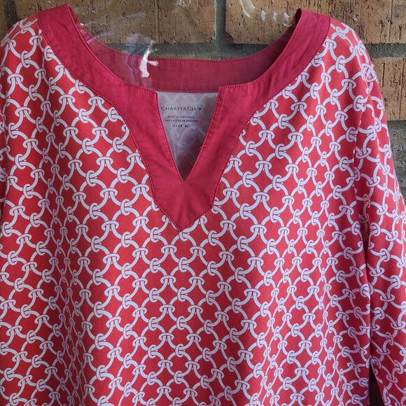Charter Club Womens Top Blouse Pullover 3/4 Sleeves Red White Size XL - Picture 2 of 7